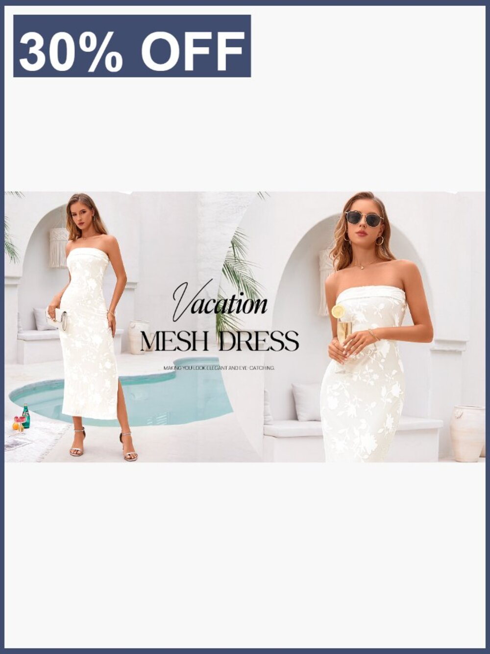 Formal Strapless Bodycon Floral Tube Mesh Cocktail Party Maxi Dress - Picture 7 of 7